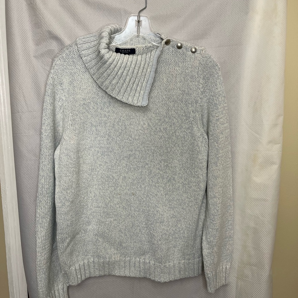 Chaps Light Gray Cowl Neck Sweater snap Accents XL Great condition winter.    EB